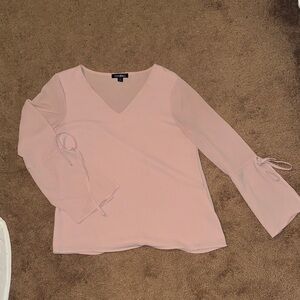 Roz & Ali Light Pink V-Neck Tie-Sleeve Blouse